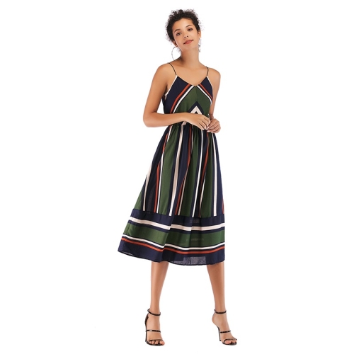 

Summer Striped Chiffon Swing Skirt Suspender Dress for Ladies (Color:Army Green Size:M)