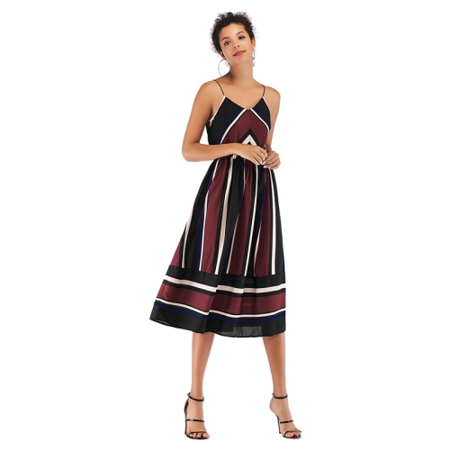 

Summer Striped Chiffon Swing Skirt Suspender Dress for Ladies (Color:Wine Red Size:XL)