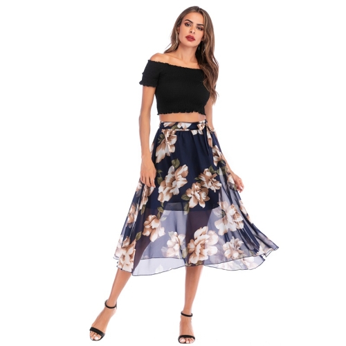 

Printed Floral Chiffon Skirt (Color:Blue Size:L)