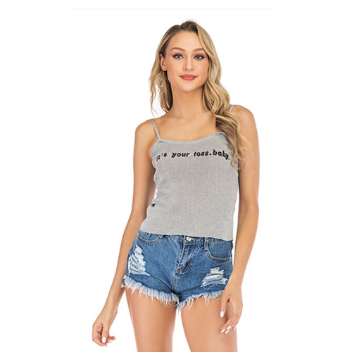 

Knitted Camisole Short Slim-fit Bottoming Shirt (Color:Grey Size:S)