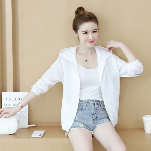 

Hooded Loose Fashion Sun Protection Clothing Thin Coat (Color:White Size:XXL)