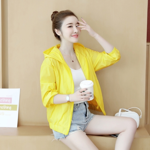 

Hooded Loose Fashion Sun Protection Clothing Thin Coat (Color:Yellow Size:M)