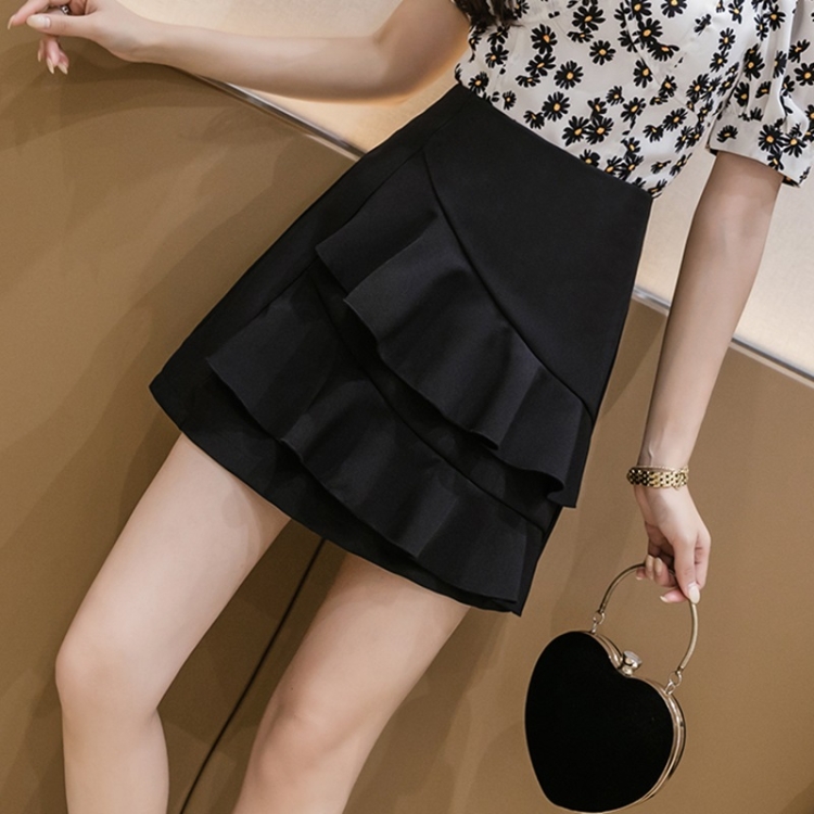 

Summer Irregular Flounced Short Skirt high-waisted A-line Skirt (Color:Black Size:XL)