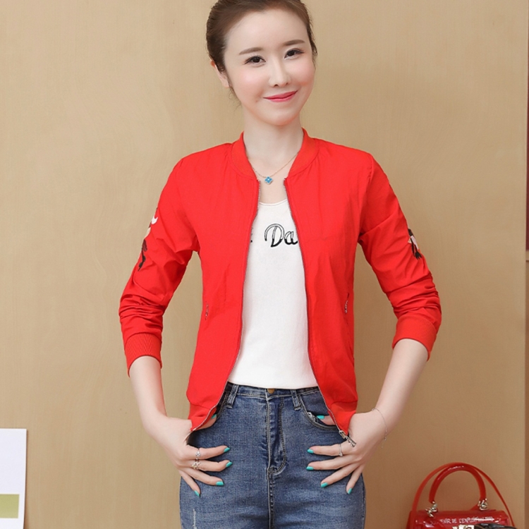 

Fresh Embroidered Sunscreen Thin Coat (Color:Red Size:XL)