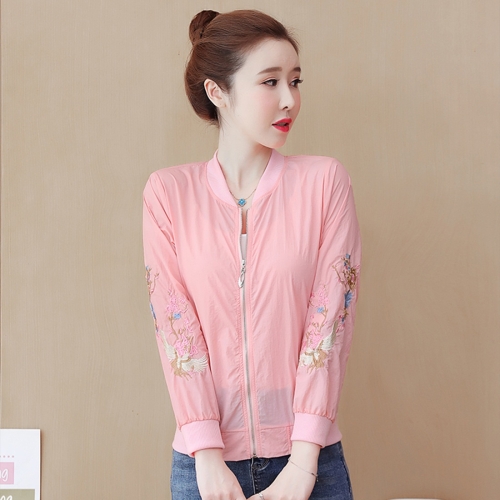 

Embroidered Sunscreen Long-sleeved Thin Coat (Color:Pink Size:M)