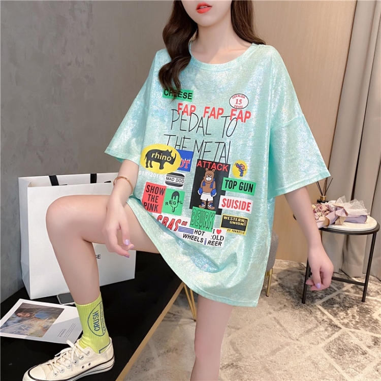

T Shirt Women Summer Korean Version Loose Mid Length Short Sleeves (Color:Green Size:M)