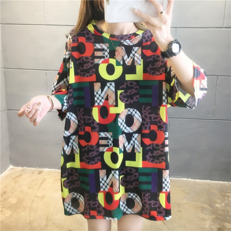 

Korean Style Loose Short Sleeved Mid Length T Shirt Women (Color:Black Size:M)