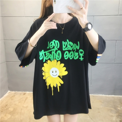 

Loose Little Zou Ju Short Sleeve Casual T Shirt Women (Color:Black Size:M)