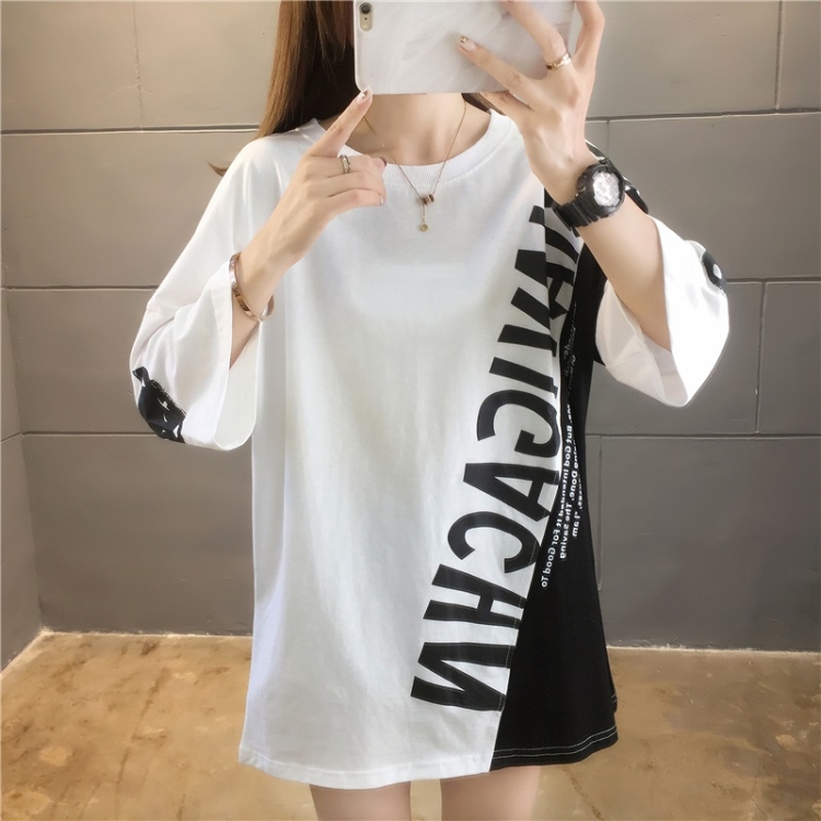 

Loose Striped Small Zou Ju Short Sleeve Casual T Shirt Women (Color:White Size:XXL)