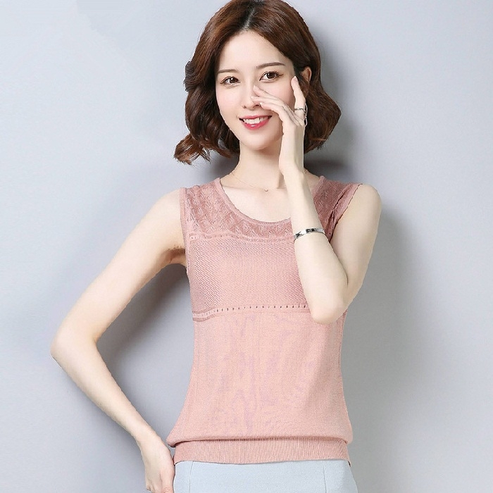 

Ice Silk Knitted Sleeveless Vest Bottoming Shirt (Color:Pink Size:Free Size)