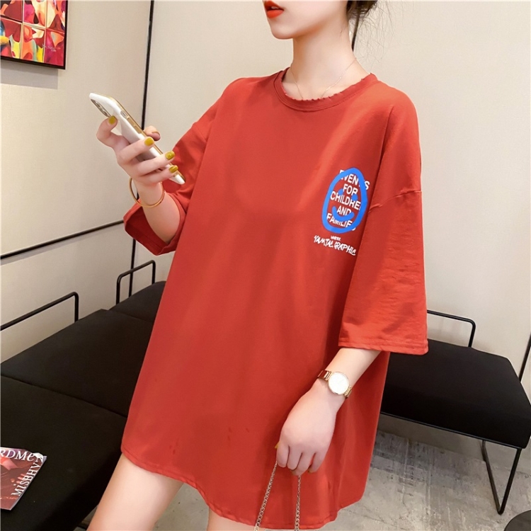 

Women Loose Cotton Short Sleeved Mid Length T Shirt (Color:Red Size:M)