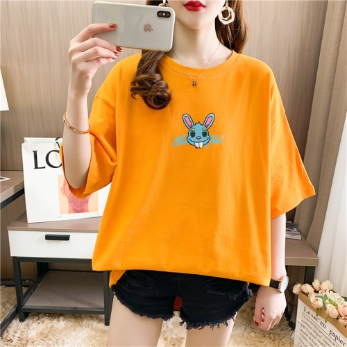 

Cotton Loose Mouse Cartoon Short Sleeve Casual T Shirt Women (Color:Orange Size:L)