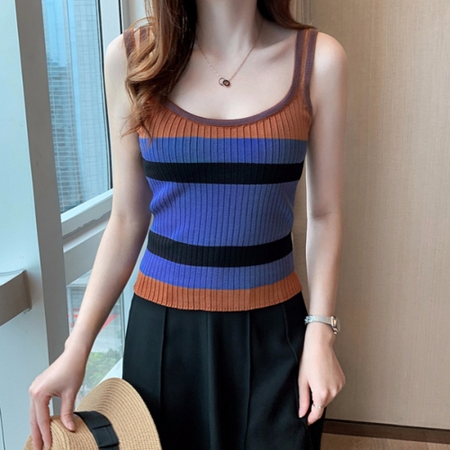 

Camisole Ice Silk Knitted Bottoming Shirt (Color:Blue Size:Free Size)