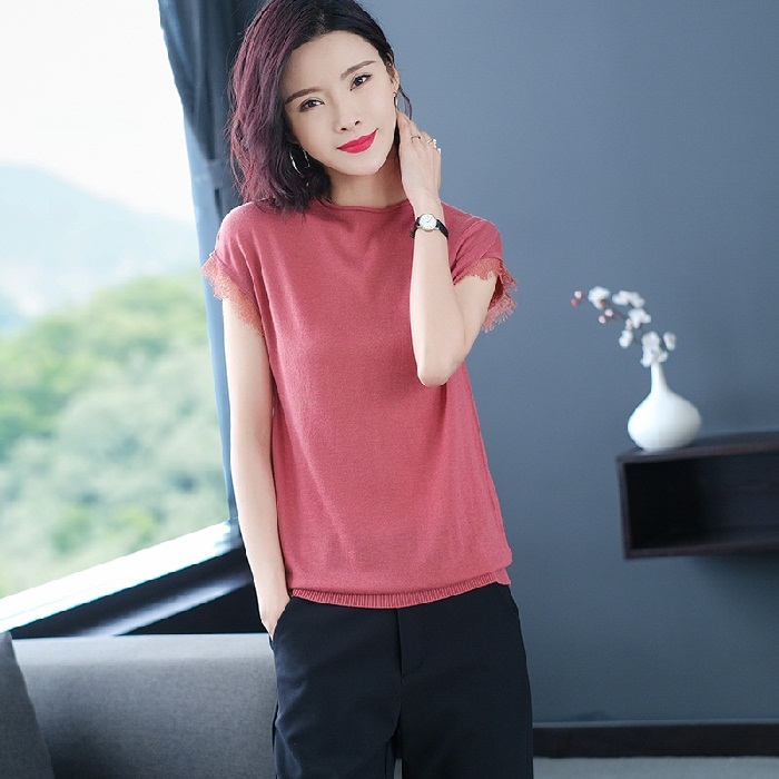 

Short-sleeved T-shirt Western Style Bottoming Shirt (Color:Red Size:Free Size)