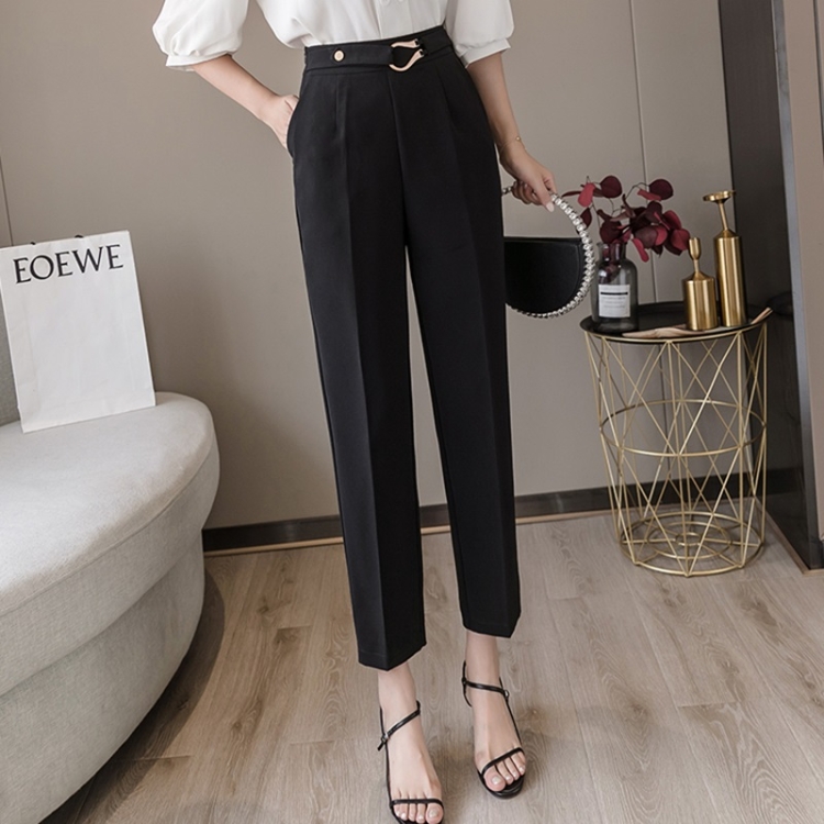 

Summer High-waisted Loose Trousers Casual Suit Pants (Color:Black Size:S)