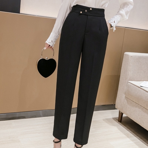 

Summer High-waisted Straight Trousers Casual Suit Pants (Color:Black Size:S)