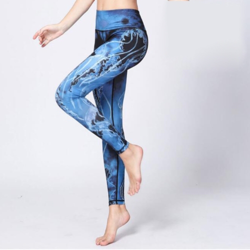 

Sports Fitness Printed Slim Trousers Yoga Pants (Color:Jellyfish Blue Size:M)