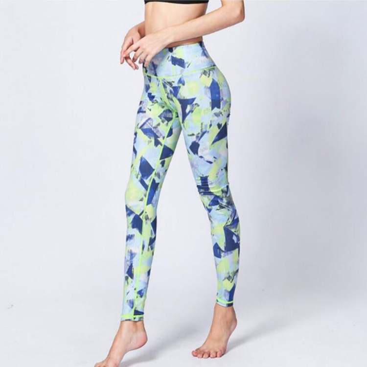

Sports Fitness Printed Slim Trousers Yoga Pants (Color:Geometric Blue Size:L)