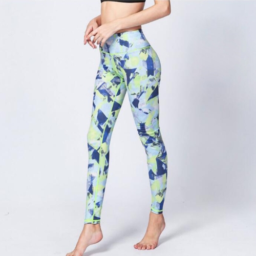 

Sports Fitness Printed Slim Trousers Yoga Pants (Color:Geometric Blue Size:XL)