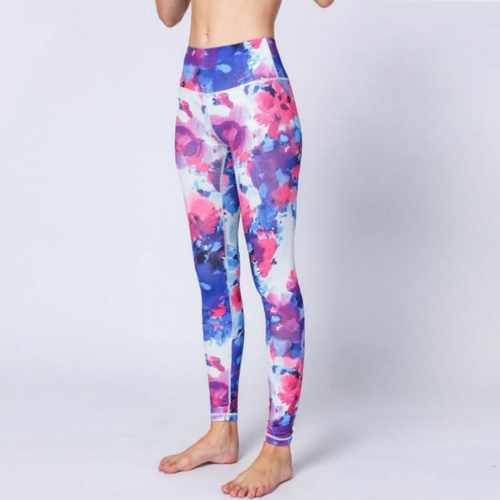 

Sports Fitness Printed Slim Trousers Yoga Pants (Color:Flower Blue Size:S)