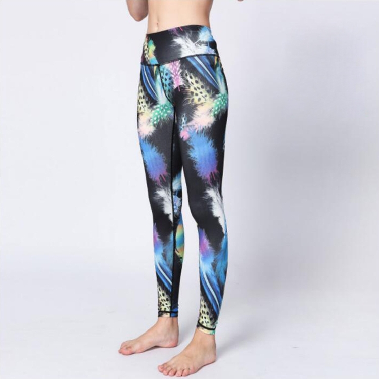 

Sports Fitness Printed Slim Trousers Yoga Pants (Color:Feather Black Size:L)