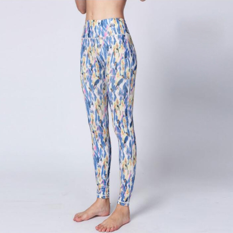 

Sports Fitness Printed Slim Trousers Yoga Pants (Color:Feather Blue Size:S)