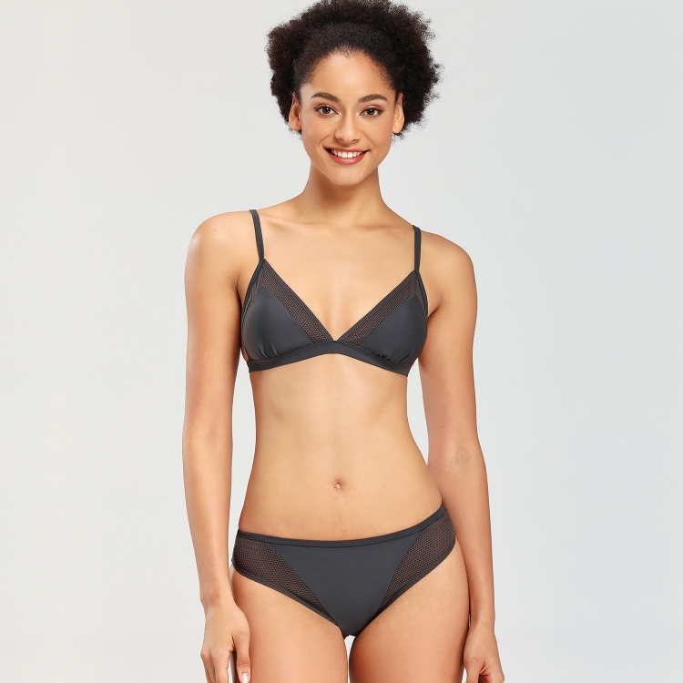 

Women Triangle Splicing Split Bikini Swimsuit (Color:Dark Grey Size:S)