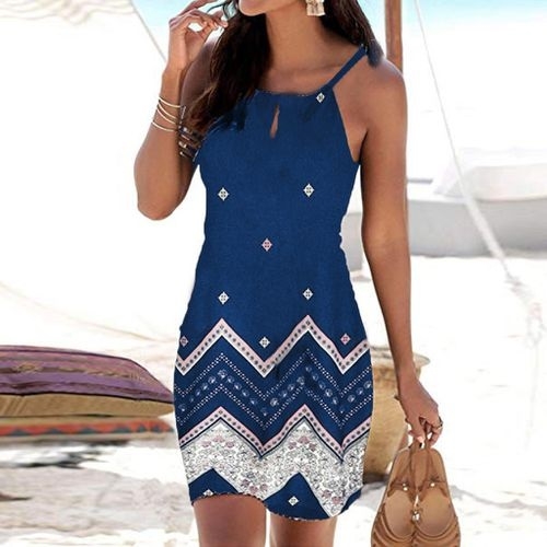

Flower Slim Sleeveless A-line Skirt (Color:Blue Size:S)