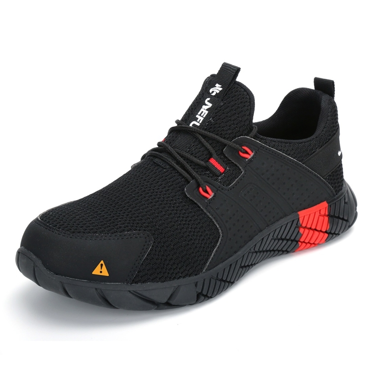 

Jiefu Anti Smash And Stab Resistant Lightweight Breathable Anti Odor Flying Fabric Safety Shoes (Color:Black Size:48)