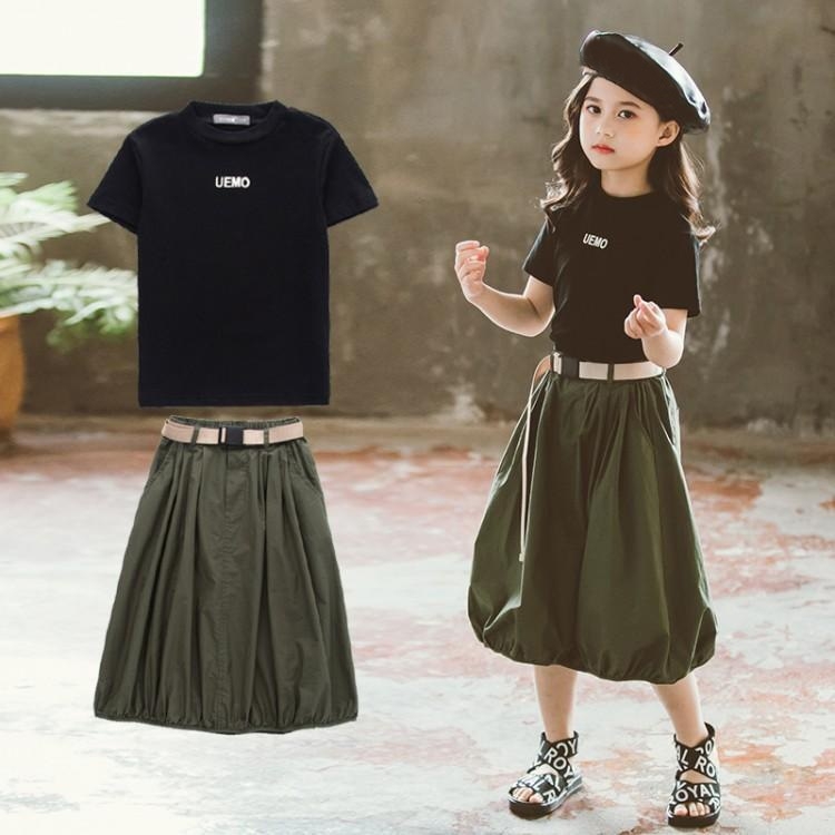 

Children Clothing Girls T-shirt Skirt Two-piece Suit (Color:Black Size:130cm)