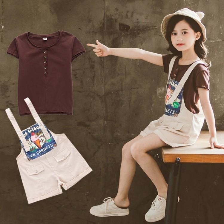 

Girls Summer Two-piece Suit (Color:Coffee Size:110cm)