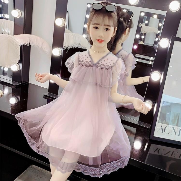 

Girls Loose Lace Dress (Color:Pink Purple Size:110cm)