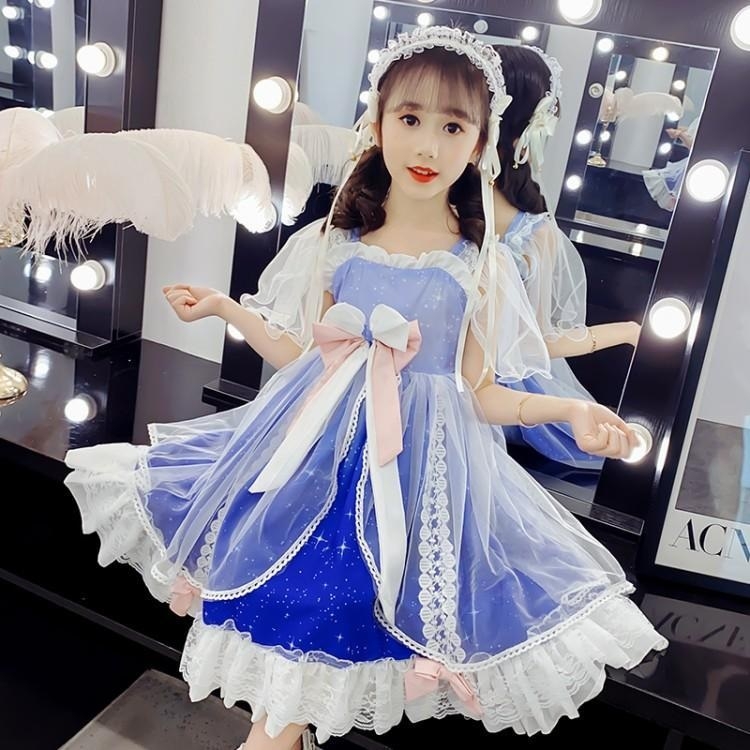 

Children Wear Girls Bowknot Star Dress (Color:Blue Size:110cm)