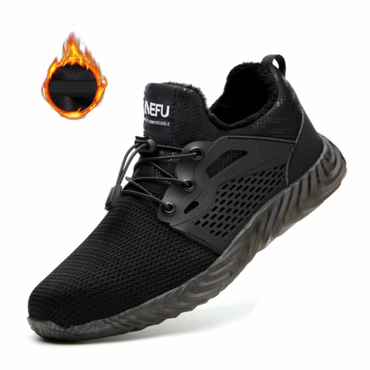 

Jiefu Plush Flying Knitted Air Permeable Insulating Steel Head Anti Smashing And Anti Piercing Safety Shoes (Color:Black Size:36)