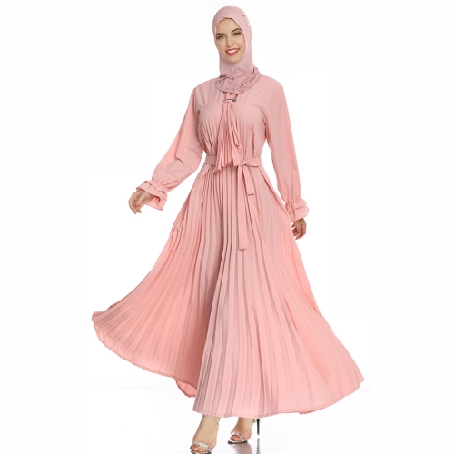 

Solid Color Slim Dress + Loose Pleated Lace Up Dress (Color:Pink Size:XXL)