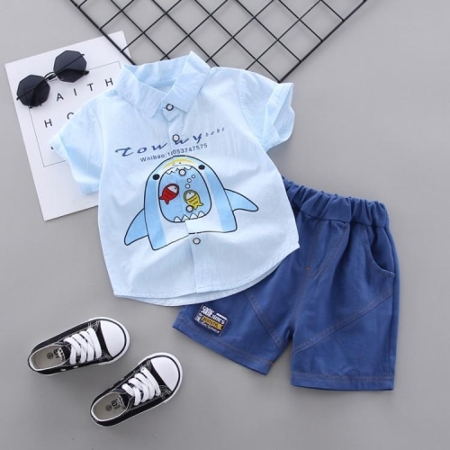 

Boys T-shirt Short Sleeve Suit (Color:Blue Size:80cm)