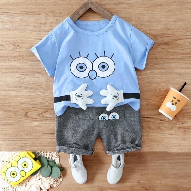 

Boys Cartoon T-shirt Short Sleeve Suit (Color:Blue Size:80cm)