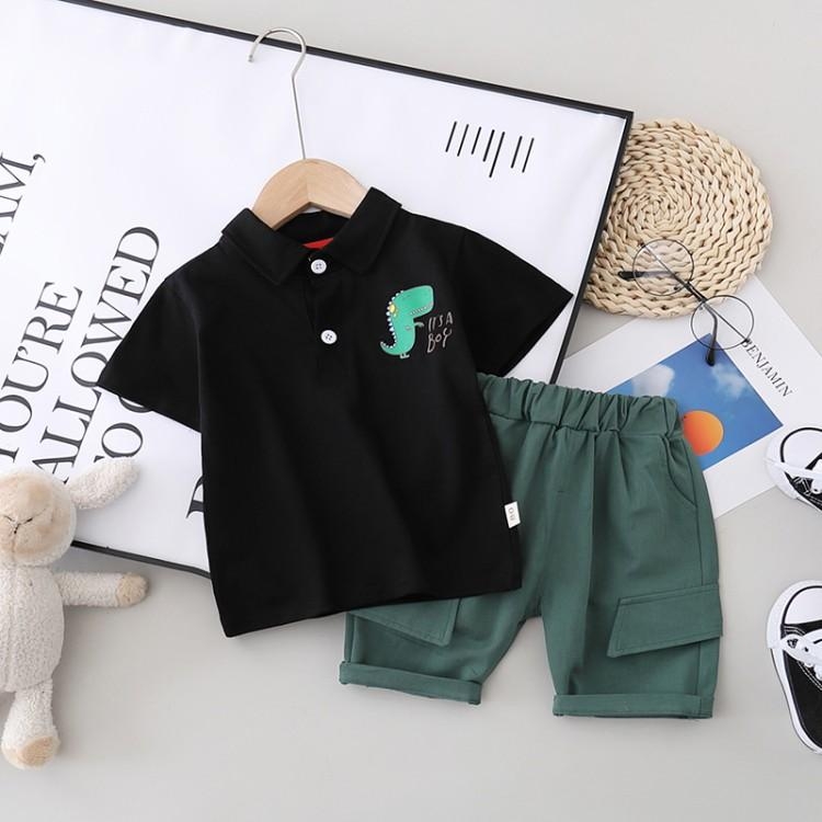 

Boy Dinosaur Print Anime Short Sleeve + Shorts Set (Color:Black Size:80cm)