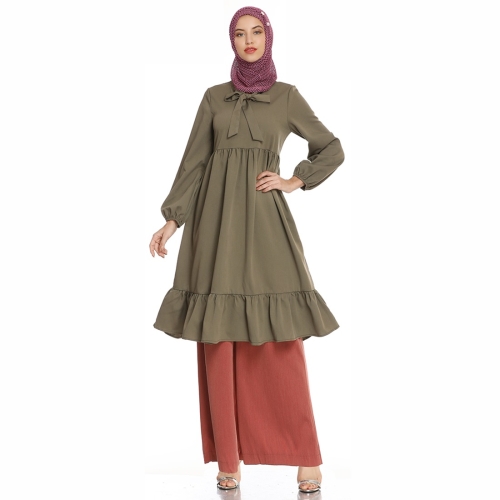 

Slim Waist Dress Wide Leg Pants Set (Color:Army Green Size:M)