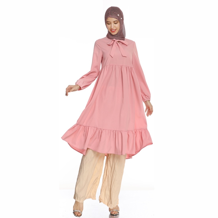 

Solid Color Loose Pleated Dress + Slim Wide Leg Pants Set (Color:Pink Size:M)