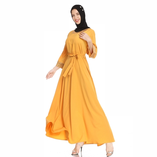 

Elegant Style Dress With Slim Waist And Large Swing Retro Dress (Color:Yellow Size:M)