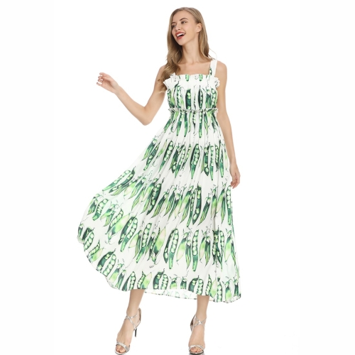 

Retro Halo Dyed Pea Print Strapless Dress (Color:Green Size:S)