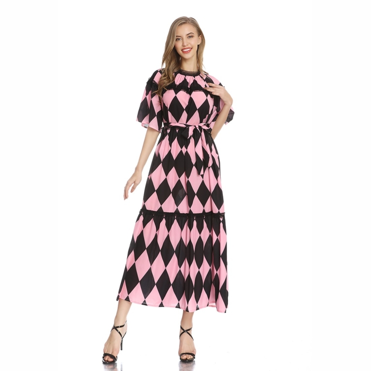 

French Style Slim Rhombic Skirt (Color:Black Pink Size:S)