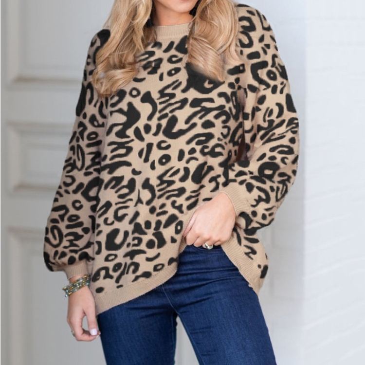 

Fashion Leopard Loose Knit Sweater (Color:Dark Khaki Size:XL)