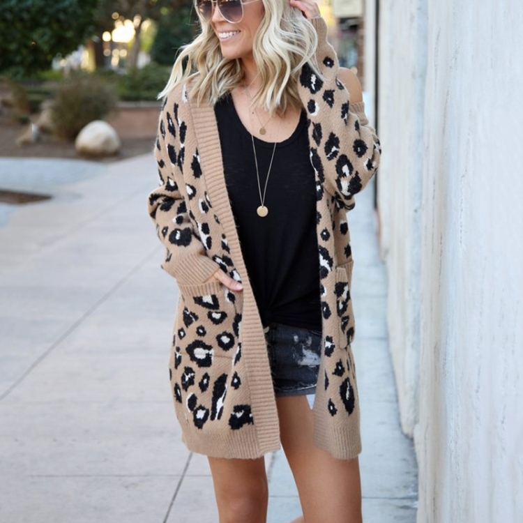

Fashion Leopard Cardigan Knit Sweater (Color:Khaki Size:XL)