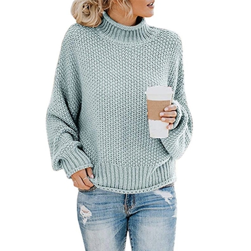 

Fashion Thick Thread Turtleneck Knit Sweater (Color:Blue Size:M)