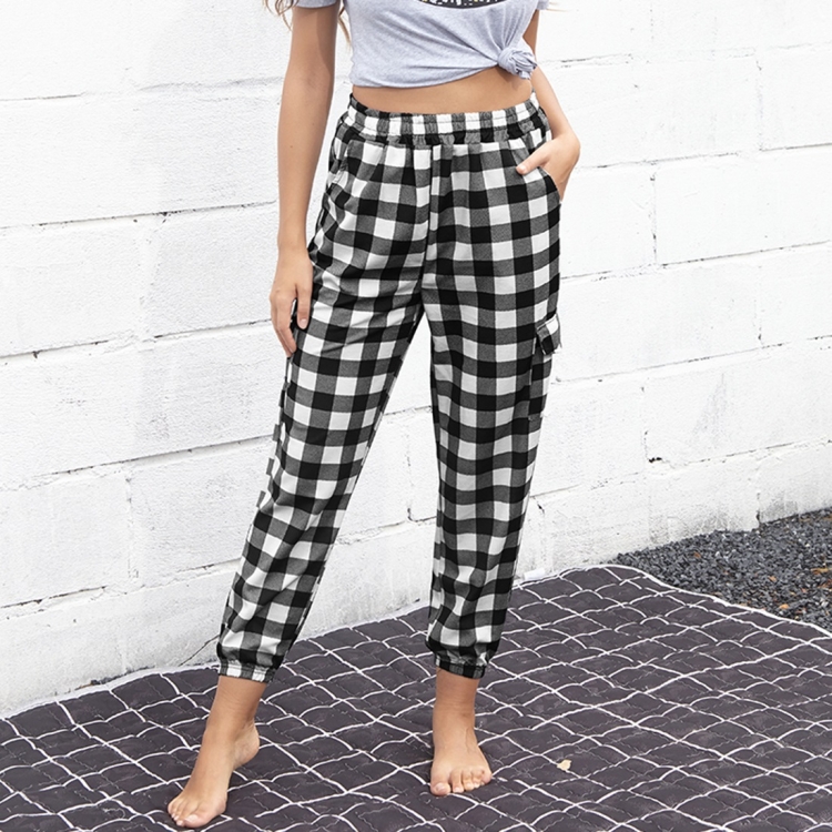 

Plaid Straight Leg Pencil Pants (Color:Black Size:S)