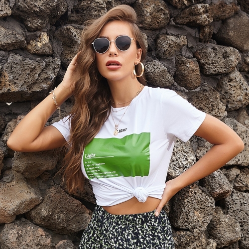 

Loose And Versatile Cotton Printed Short Sleeve T-shirt (Color:White+Green Size:XL)