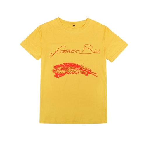 

Loose, Slim And Versatile Short Sleeve Cotton Printed Letter T-shirt (Color:Yellow Size:S)