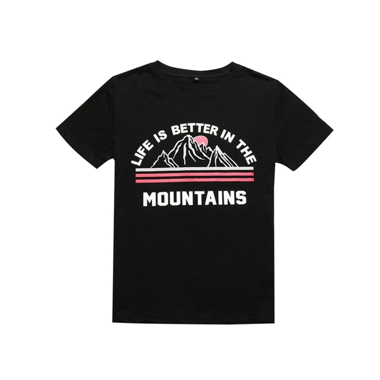 

Loose And Versatile Letter Short Sleeve Cotton Printed T-shirt (Color:Black Size:S)